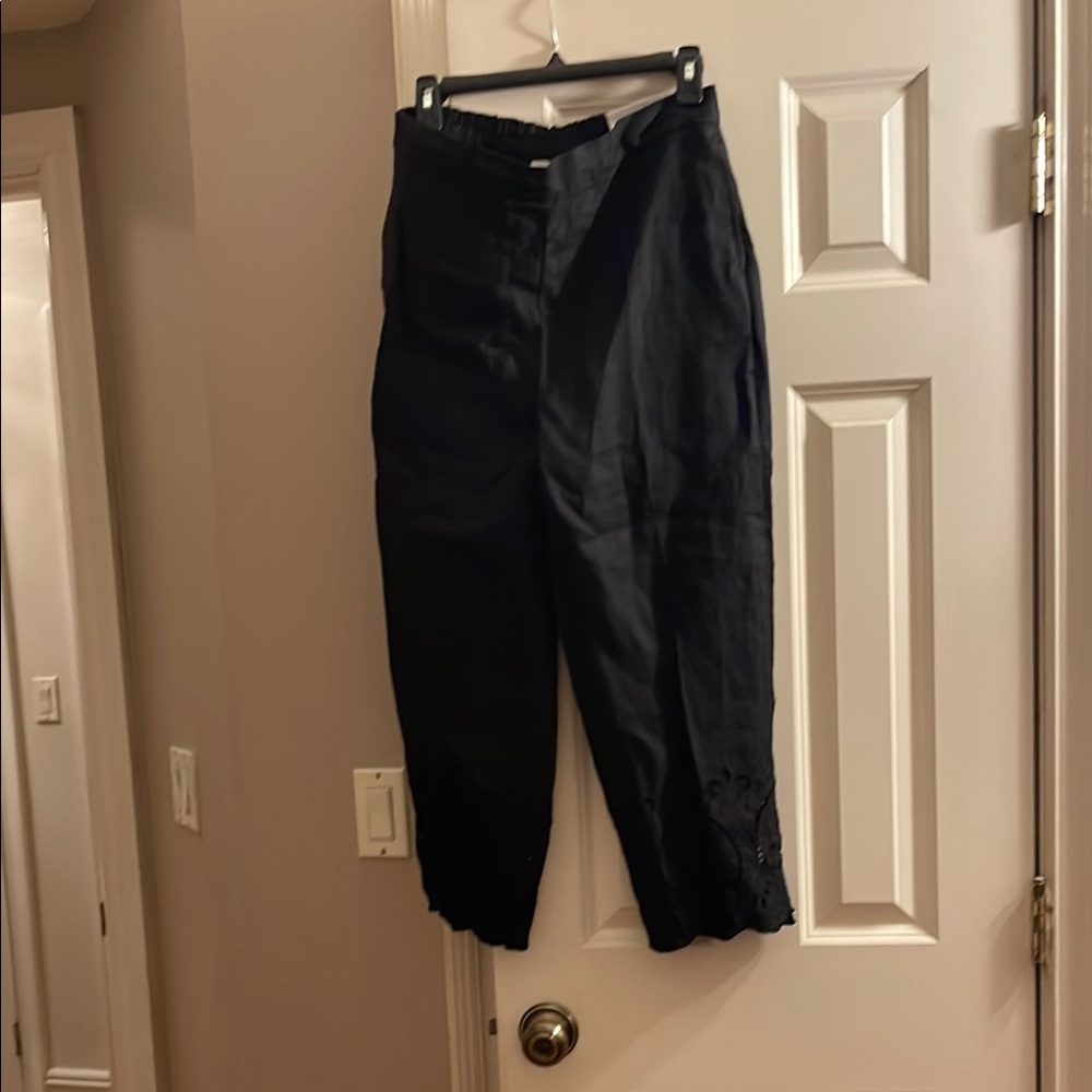 Chico's Black Dress Pants ankle length. Beautiful linen with lace bottom.